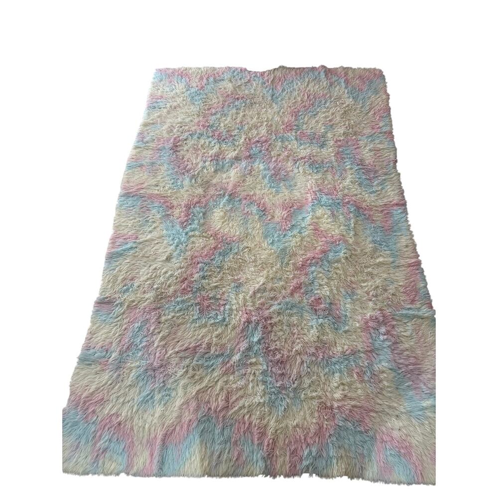 Rainbow shag unicorn play mat rug 94”x60” lightweight backed mat nwt in package